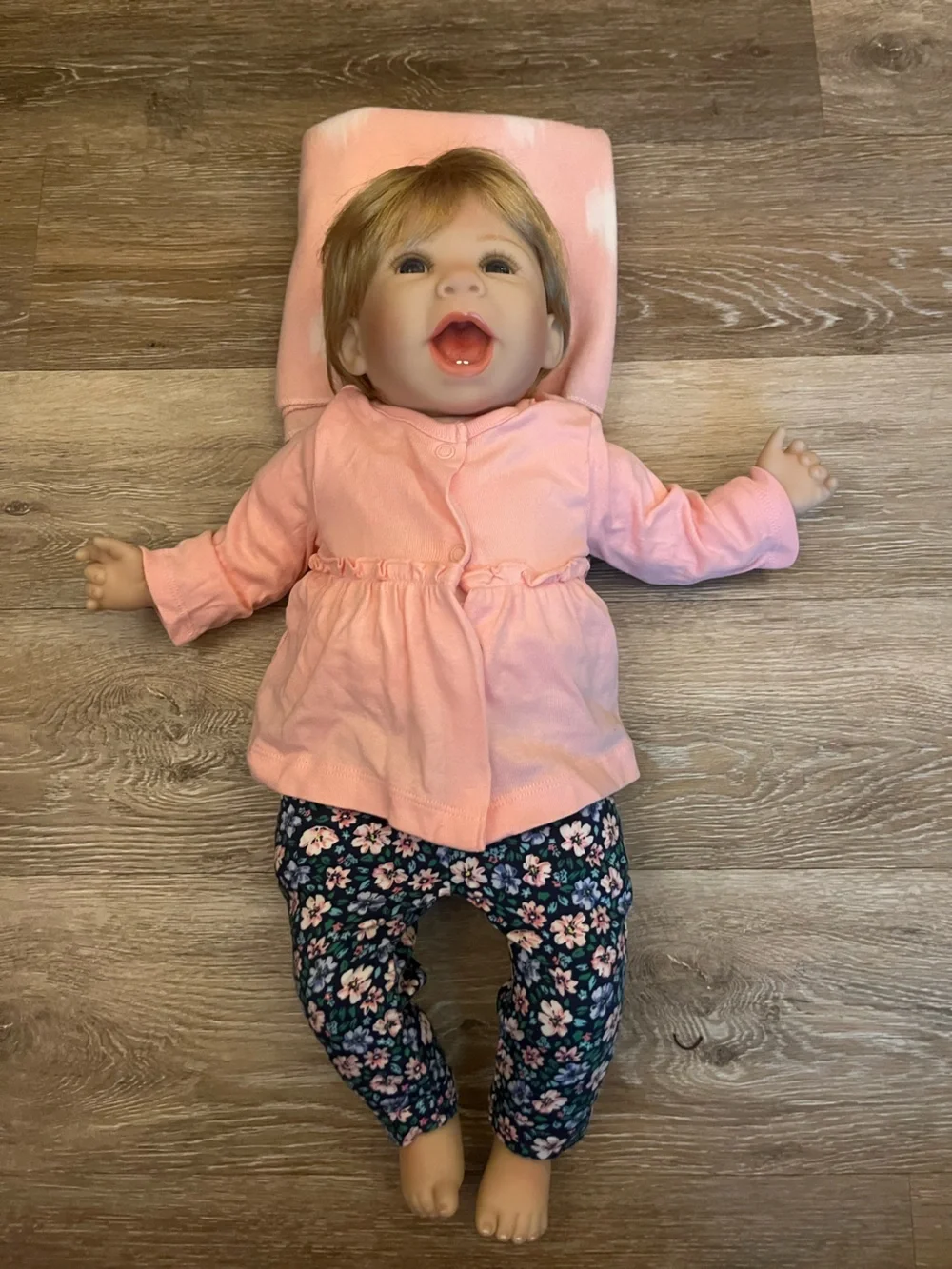 Pink Baby Doll with Purple Pacifier and Floral Pants
